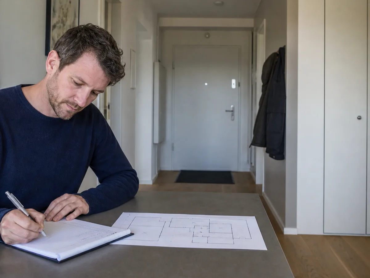Téléphone et plan simplifié d’un appartement servant à dater et localiser une observation